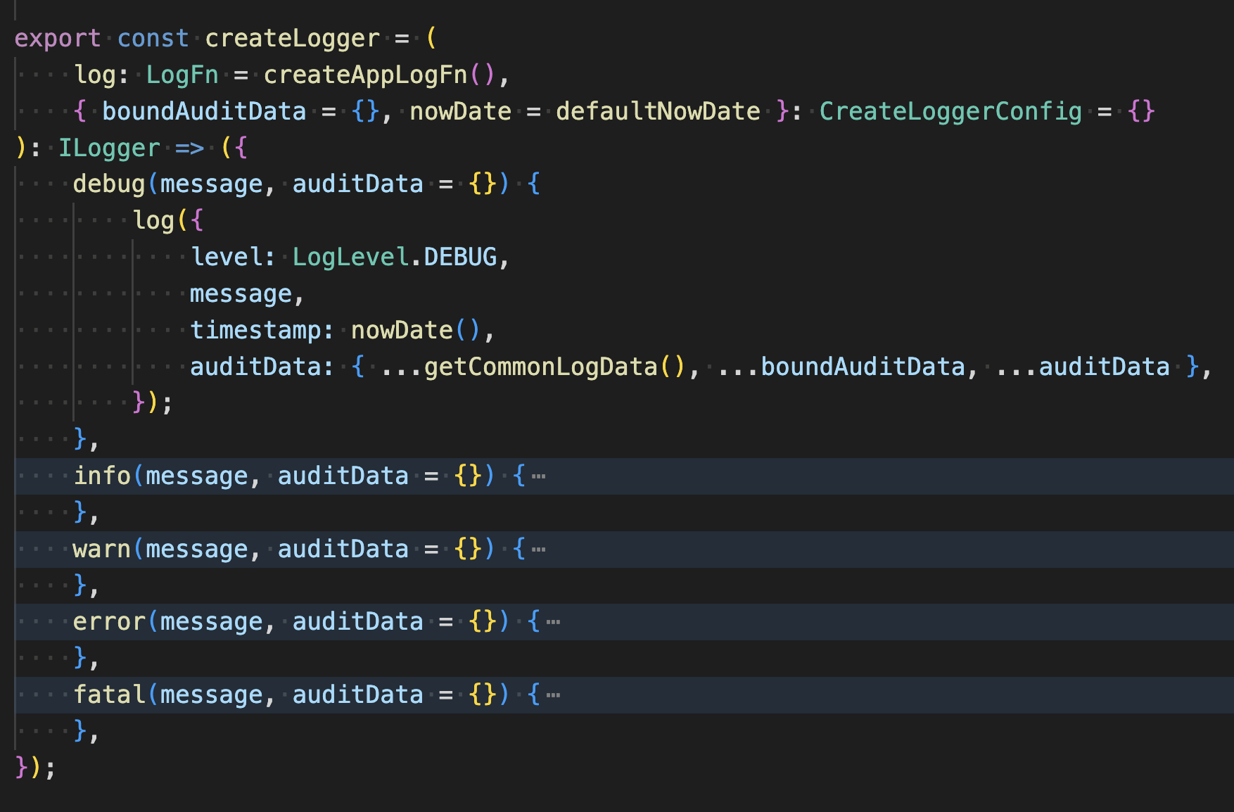 snippet of createLogger code