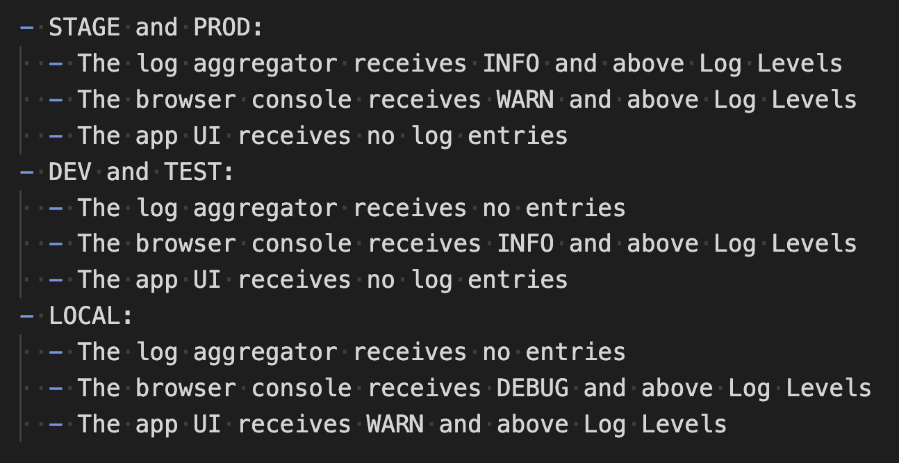 logging based on environments