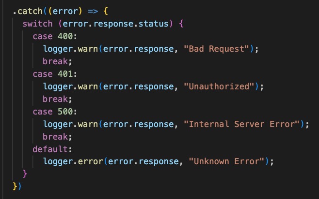 snippet of error handling code with logger